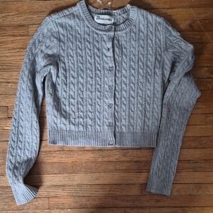 No Boundaries Light Gray Cable-Knit Button Front Cardigan
